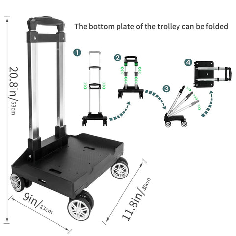 Diagram of a Foldable Aluminium Alloy Wheeled Backpack Trolley With Edge Guard Base and Four Spinner Wheels