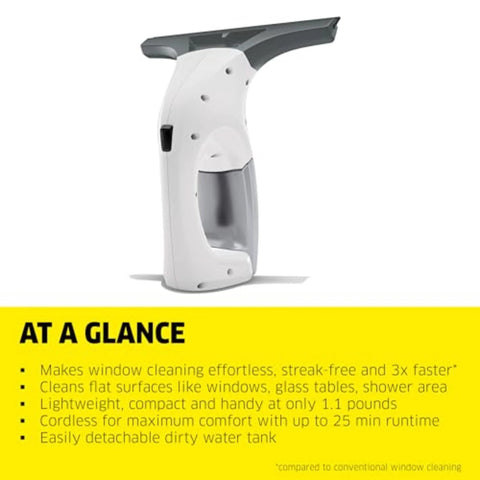 Kärcher WV 1 10-inch electric window vacuum squeegee, white handheld glass cleaner