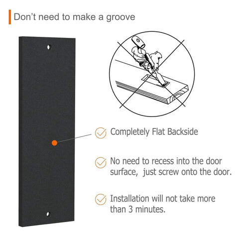 Illustration showing installation of 2 Pack 6 Inch Sliding Barn Door Handles And Rectangular Pocket Door Pulls In Matte Black with flat backside.