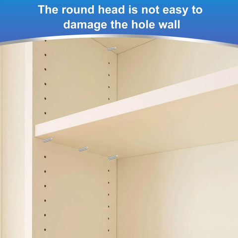 Must Have 70Pcs 2.8mm By 8mm Dowel Pins In 304 Stainless Steel Cylindrical Round Head Shelf Pegs Locating Pins For Bookshelves Cabinets And Furniture GB831 Silver Finish installed in a cabinet shelf.
