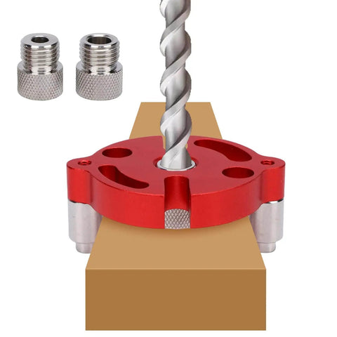 Self Centering Dowel Jig Kit With 6mm 8mm 10mm Drill Bushings for precise hole alignment in woodworking shown in use on wood