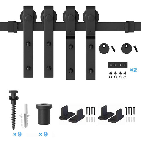 Heavy Duty Sliding Barn Door Track Hardware Kit For Double Wooden Doors Bypass Rail System With Rolling Library Ladder Kit Ceiling Mount Option Carbon Steel 6Mm Rollers Black Powder Coat Rust Proof Safe Roller Bearings components