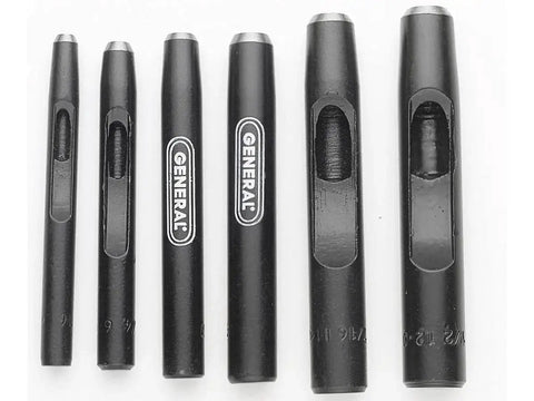 Six Piece Hollow Steel Punch Set From Three Sixteenths Inch To Half Inch With Roll Pouch Perfect For Leather Rubber Gasket Material