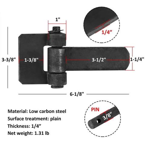Six Pcs Weld On Trailer Hinges Beefy Heavy Duty Strap Style Long Leaf Gate Hinge 6-1/8 X 3-3/8 X 1 Inch dimensions view