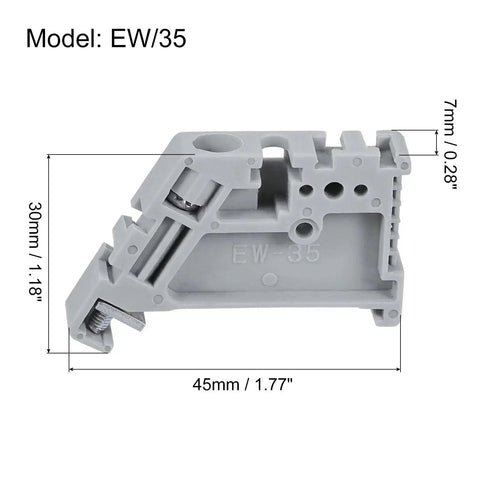 DIN Rail Mount Terminal Blocks End Stopper Screw Type Clamp Grey EW35 Pack Of 20 Heavy Duty Terminal Blocks side view with dimensions
