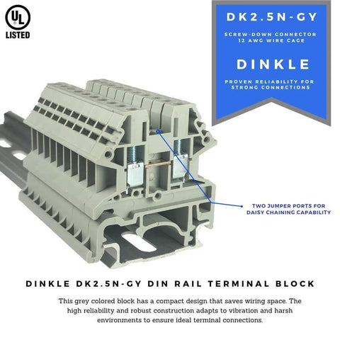 Gray DIN Rail Terminal Block Screw Type 2.5N S13109 Ultra Compact 600V 20A 12-22AWG Industrial Electrical Block For Control Panels