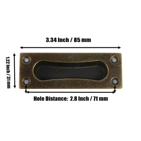 2 Pack Recessed Door Edge Pulls For Sliding Doors Antique Brass Finger Pulls 85x31x13 Mm with 71 Mm Hole Distance