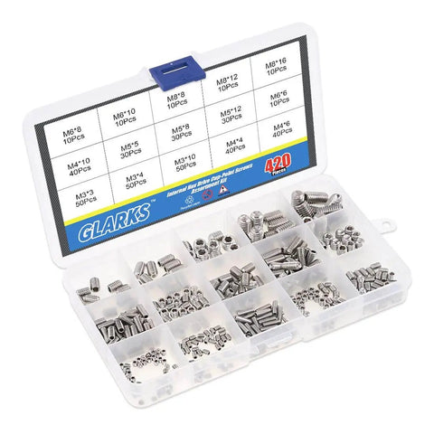 420 Piece M3 M4 M5 M6 M8 Allen Head Socket Set Screws Stainless Steel Internal Hex Drive Grub Screw Assortment Kit