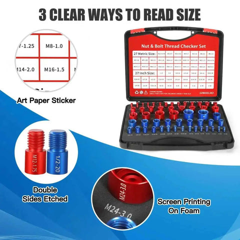 54 Piece Nut And Bolt Thread Gauge Set With Individual Foam Housed Case For Quick Inch And Metric Size Identification Ideal