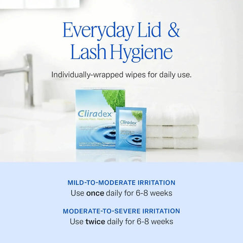 Natural Eyelid Towelettes for Demodex and Blepharitis Cleanser with Tea Tree Oil package on bathroom counter