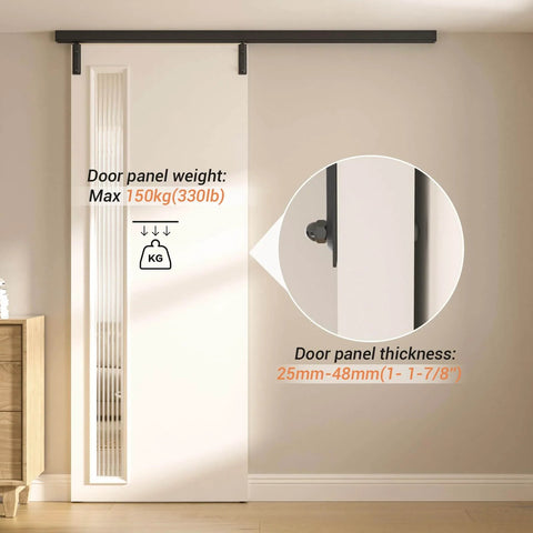 72 Inch Box Rail Sliding Barn Door Hardware Kit With Ceiling Mount Built Tough Black For Exterior And Interior Use No Door Included Fits Up To 32 Inch Opening And 36 Inch Door Panel Aluminum Alloy Track installed view with door details