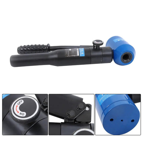 Hydraulic Knockout Punch Kit 8 Ton Conduit Hole Cutter Set With 6 Dies, close-up of punch tool with handle and pressure gauge