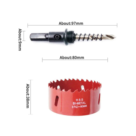 Heavy Duty 80mm Hole Saw Drill Bit With Arbor For Wood PVC Board And Plasterboard Pro Grade Bimetal HSS Cutter shown separately