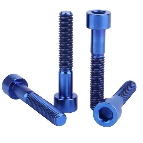 4 Pack Titanium M6x35mm Allen Hex Bolts Blue Color 6Al4V Grade 5 Ti Screws 1mm Pitch, 5.5g Each, Precision Machined