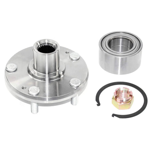 Front Wheel Hub Kit With Bearing, Studs, Snap Ring And Axle Nut Forged Flange Precision Fit For Non Integral Wheel Hubs, 1 Pack Silver
