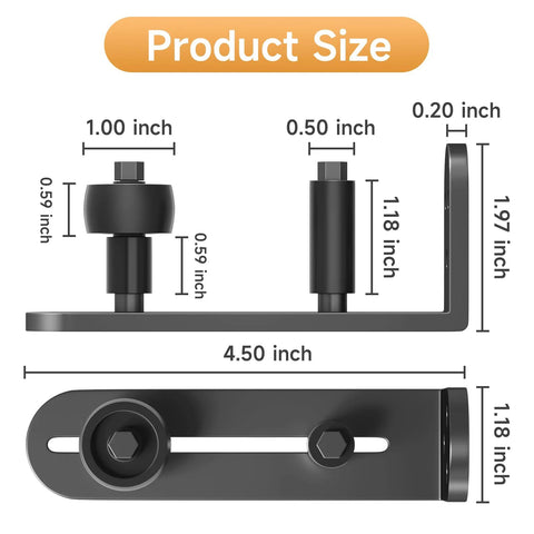 Four Piece Sliding Barn Door Floor Guide Set With Adjustable Rollers Heavy Duty Aluminum Hardware dimensions illustration