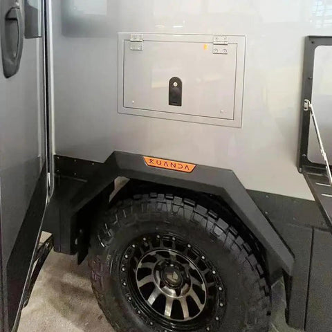 Two Piece Sealed Compression Latch Flush Mount Trigger Lever Locking Black installed on a vehicle trailer compartment.