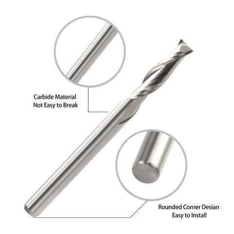 Set Of Ten Pro Grade CNC Router Bits One Eighth Inch Shank One Sixteenth Inch Cutting Diameter Flat Nose Carbide End Mills Two Flute Spiral Upcut