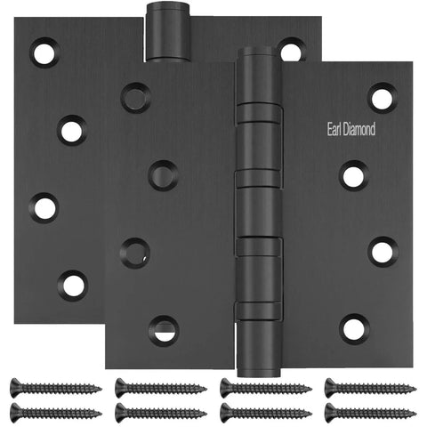 4-Inch 304 Stainless Steel Matte Black Door Hinges Set Of 2, Heavy Duty Ball Bearing Hinges with screws, square corners, front view