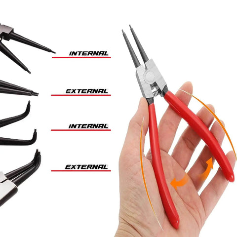 7 Inch External Snap Ring Pliers Set With Internal Straight And Bent Jaw Pro Grade Pliers CRV Steel Electrophoretic Black Finish Ring Remover And Retaining Ring Tool Kit Storage Pouch Included Built Tough For Quick Ring Installation Or Removal