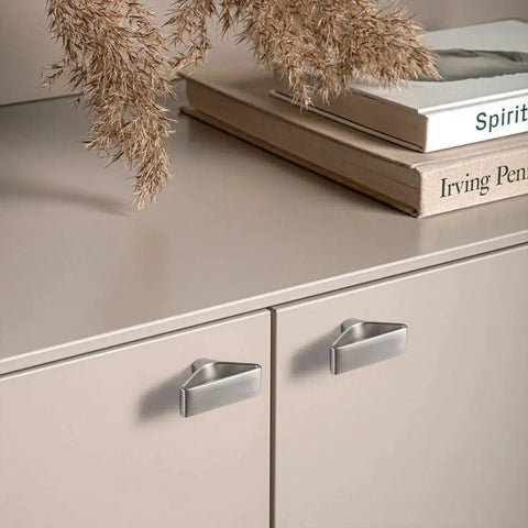Six Pack Brushed Nickel Triangular Cabinet Knobs With Open Center Design For Modern Cabinets And Drawers, Geometric Open Center
