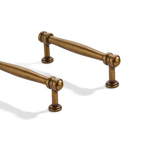 10 Pack Center To Center Three And A Half Inch Antique Brass Cabinet Pulls Solid Heavy Duty Cabinet Hardware For Cabinets Drawers Cupboards And Kitchen Handles Easy To Install With Standard Mounting Holes Compatible With Wood And Metal Surfaces, close-up view