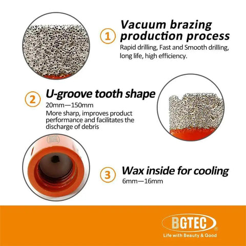 Diamond Core Drill Bits Set For Porcelain Tile And Stone Dry Drilling Kit with vacuum brazing process and U-groove teeth