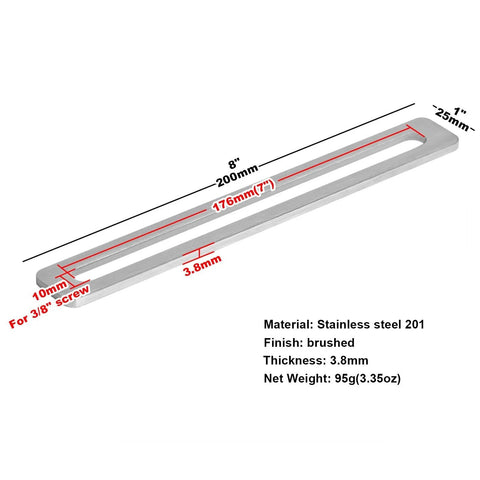6 Pcs Slotted Flat Mending Plates 8 x 1 Inch Stainless Steel 201 Brushed Finish 5/32 Inch Thick with dimensions