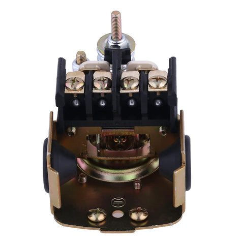 Pumptrol 30-50 psi pressure switch for well pump, brass base, black four-terminal block.