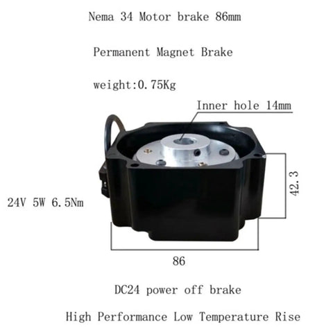 NEMA 34 stepper motor with permanent magnet brake, 24V, 14mm inner hole, 86x86mm frame (front view)