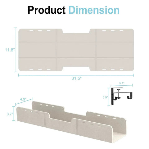 Under Desk Cable Management Tray No Drill Upgrade Thickened Felt Cord Organizer dimensions with clamp or screw mount details.
