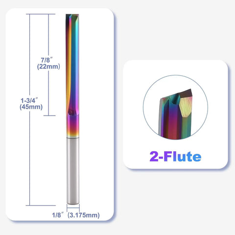 10 Pack CNC Straight Router Bits 1/8 Inch Shank 2 Flute Carbide Straight Milling Cutter With DLC Coating 22mm Cutting Length 45mm Overall Length For MDF PVC Acrylic Chipboard And Woodworking
