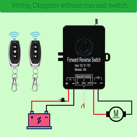 Waterproof Wireless Remote Control Switch For Linear Actuators And Winches Gmefu, includes wiring diagram 12-72V DC 30A.