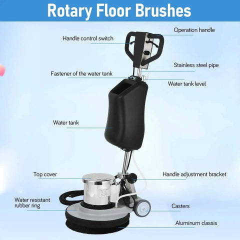 Heavy Duty Commercial Floor Scrubber Machine With Three Brushes Large 3.4 Gallon Tank 1.5 HP Motor 175 RPM Industrial Floor Buffer