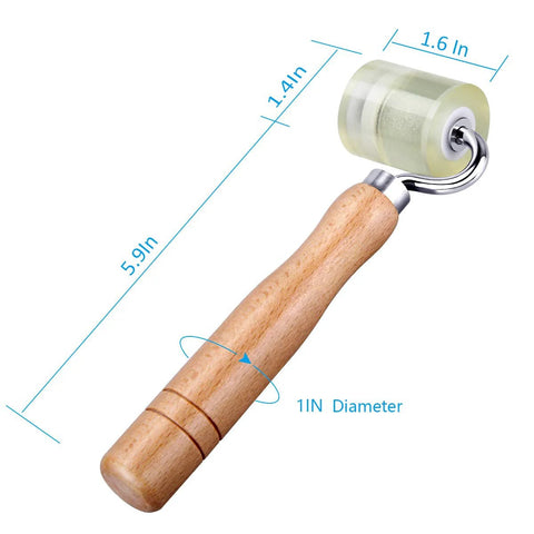LUMITECO car sound-deadening seam roller with wooden handle; 1 in diameter PU roller, 1.6 in wide, 5.9 in length.