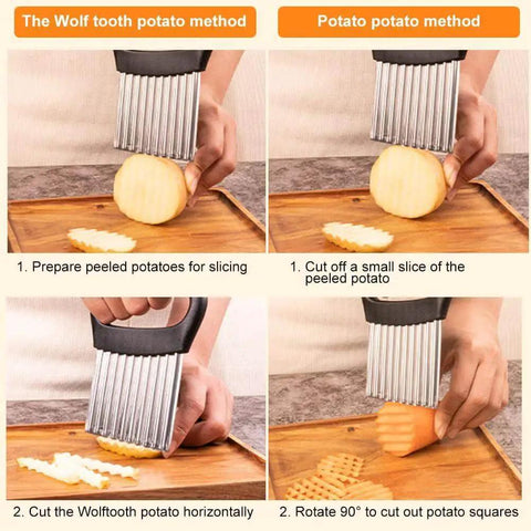 All Purpose Waffle Fry Cutter And Crinkle Cutter For Potatoes Cucumbers Carrots Ergonomic Handheld Kitchen Tool With Handle