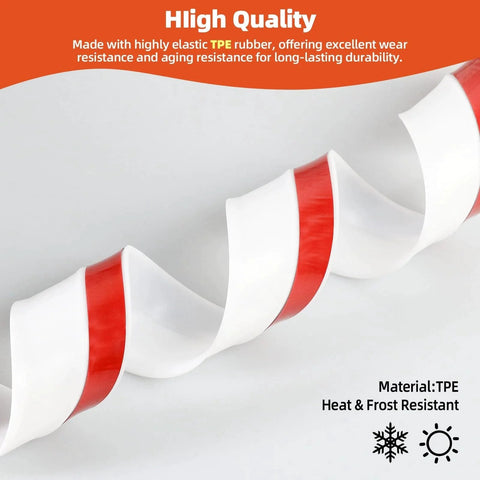 Close-up of Universal 40 Ft TPE Garage Door Seal Top And Sides For Weatherproofing, white and red material detail, high quality.