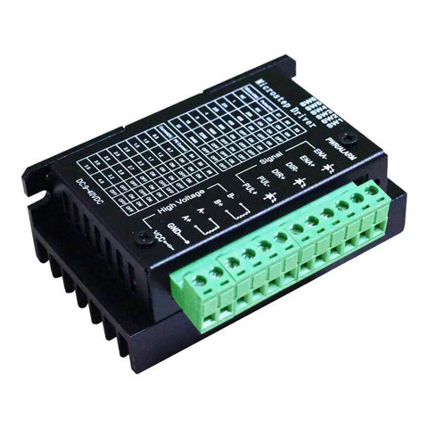 TB6600 Stepper Motor Driver 4A For 9 To 42V With 32 Subdivision, featuring green terminal connections and upgraded plastic cover.
