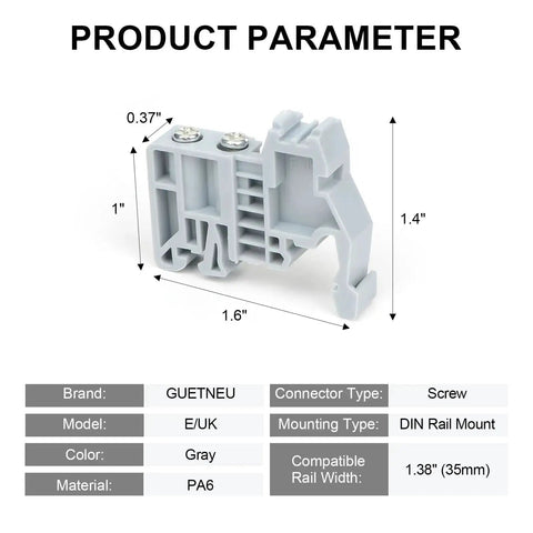 30 Piece DIN Rail Terminal Block End Stopper Brackets For 35mm Wide Guide Rails End Terminal Fixing Blocks Fasteners Gray PA6