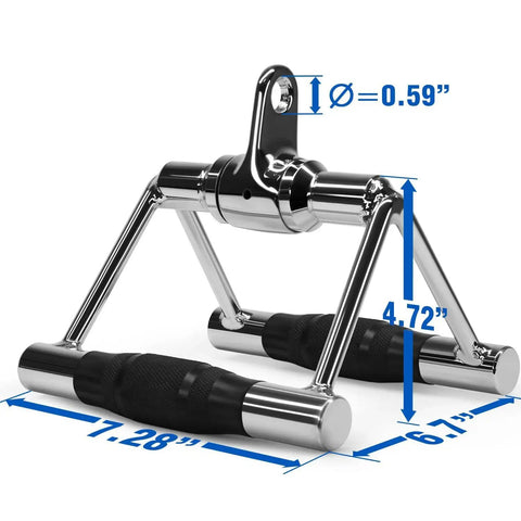 Front view of Yes4All rubber rotating double D row handle for cable machines, chrome steel bars, knurled grips.
