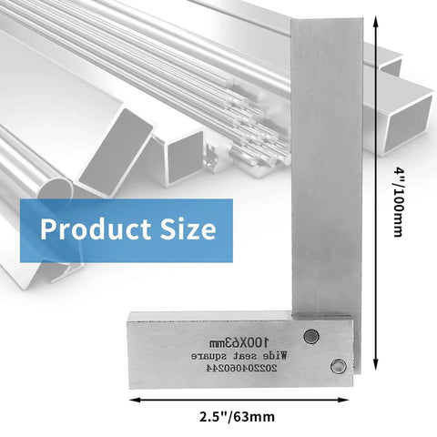 Machinist Square For Woodworking 4 X 2.5 Inch High Precision Mechanical Steel L Type Right Angle Square With Wide Seat Built To Last