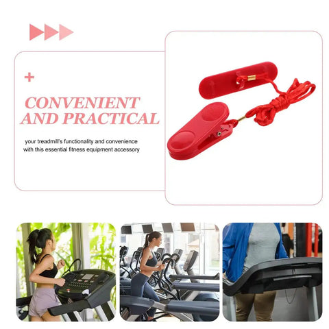 Replacement Treadmill Safety Key And Emergency Stop Clip, red dual insert design, fitness equipment usability demonstration.