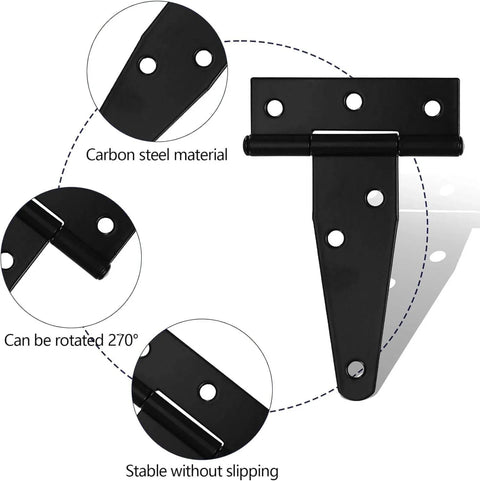 16 Pack 2 Inch T Strap Hinges For Shed Doors And Gates Heavy Duty Black Outdoor Tee Hinges, close-up of hinge details and features
