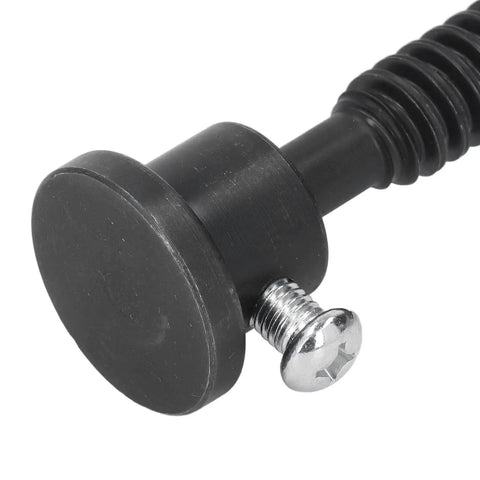 Close-up of Self Locking Vise Screw For Workbench T16X220MM With 100MM Handwheel, featuring a black metal construct and shiny screw.