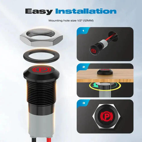 Waterproof Metal LED Indicator Light Set For Dash Panel Mount 12V 24V Half Inch Cutout 7-Piece Kit with installation steps