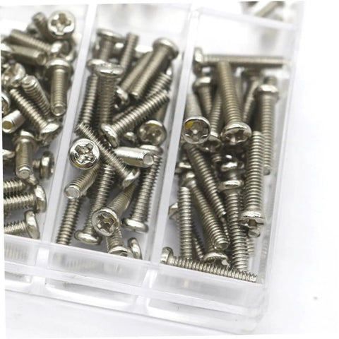 Assorted screws in a transparent case from Miniature Screw Kit Set For Glasses Laptops Watches And Electronics With Durable Portable Storage Case