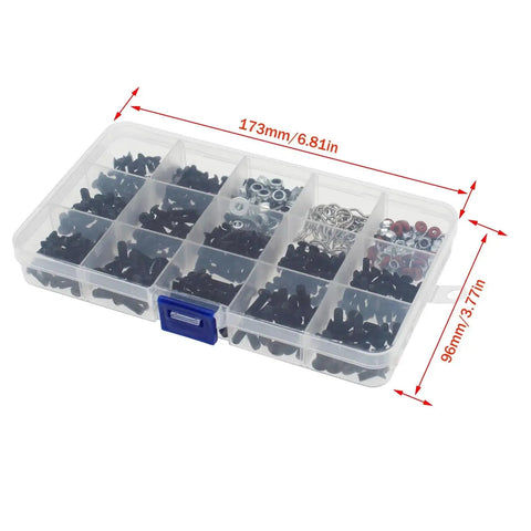 Traxxas Compatible 520 Piece Universal RC Screw Kit in plastic case with compartments for Arrma Redcat HPI Axial SCX10 Losi models