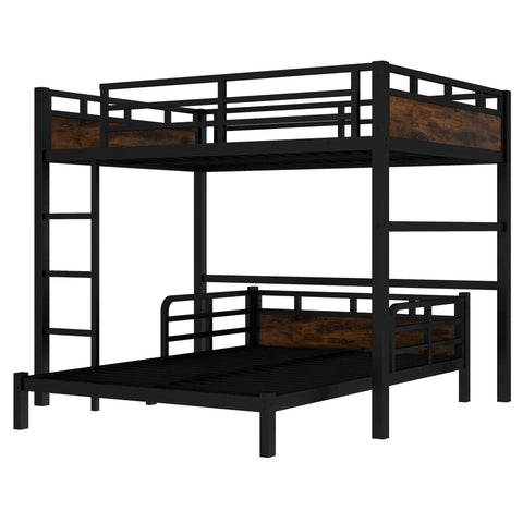 Heavy Duty Full Over Full Bunk Bed With Headboard And Full Length Guardrails Convertible Metal Bunk Bed in Black for Space Saving Bedrooms