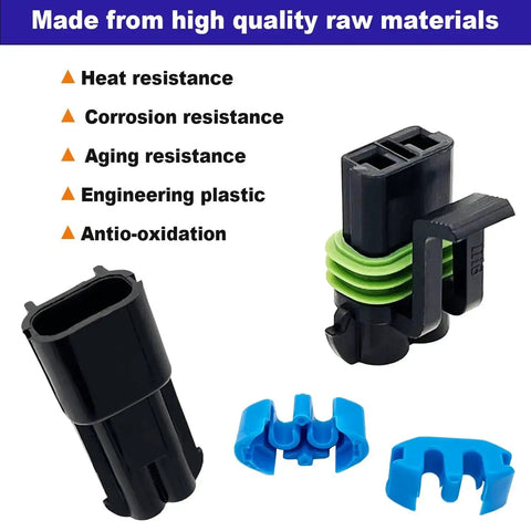 Weatherproof 2 Pin Automotive Electrical Connectors Kit For 14 To 12 AWG Wiring, waterproof plug with seals, corrosion-resistant