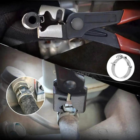 9Pc Hose Clamp Pliers Set With Reach Swivel Jaw Clic R Type for Coolant Hoses in use on vehicle hose clamps
